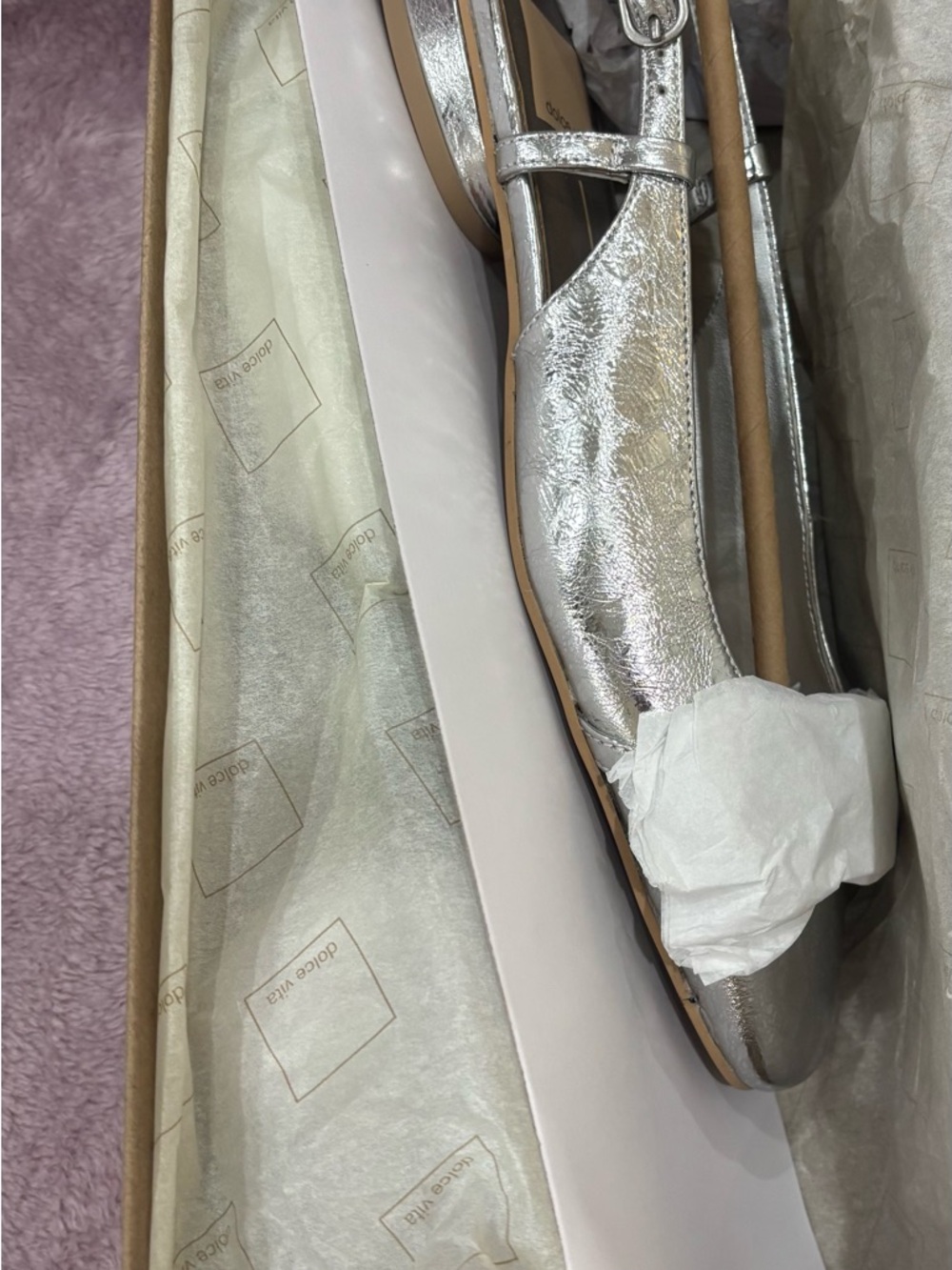 DOLCE VITA Metallic Silver Slingback Flat with Chain Detail - Picture 6 of 7